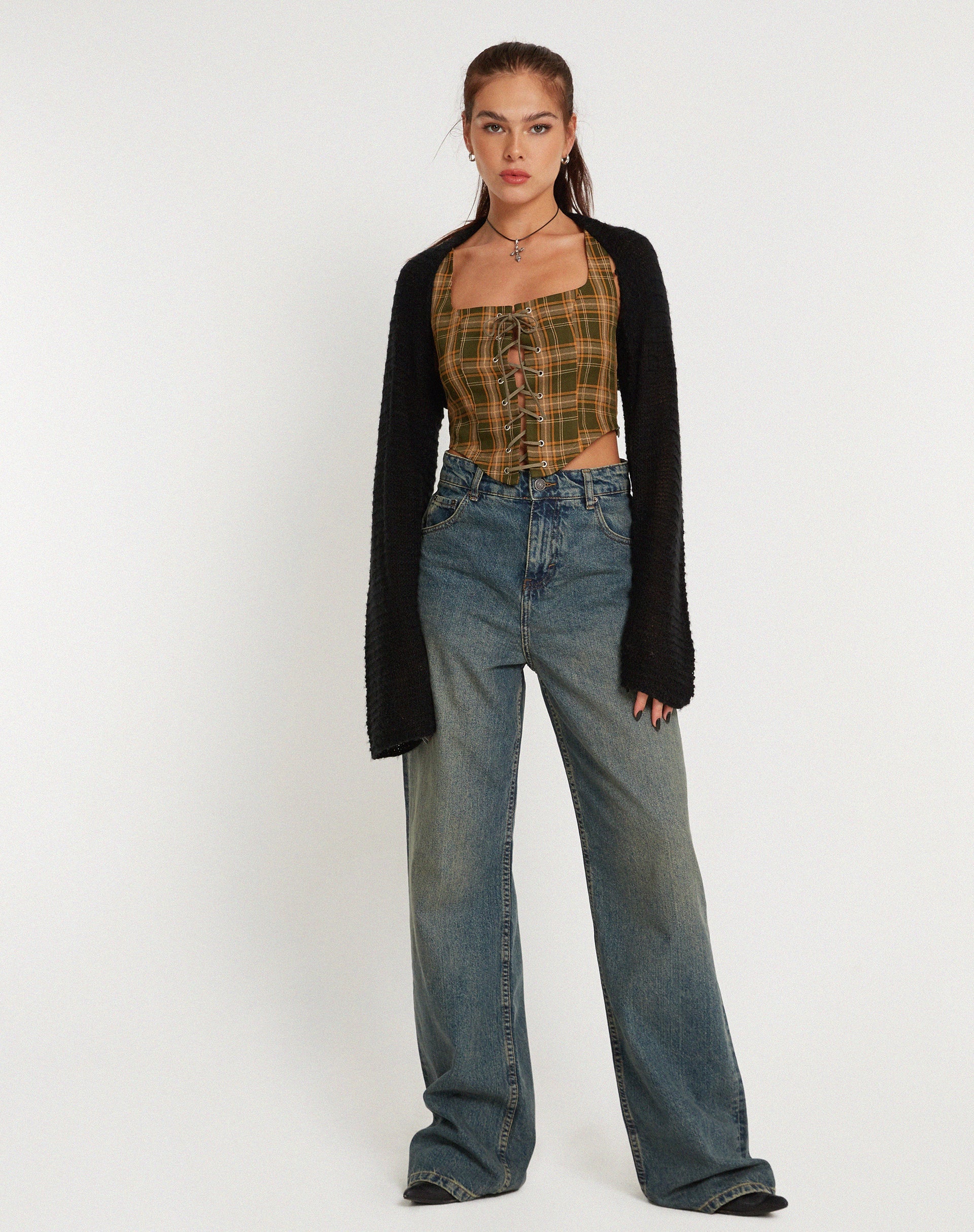 Afbeelding van Milton Corset Top in Schotse ruit Groenbruin