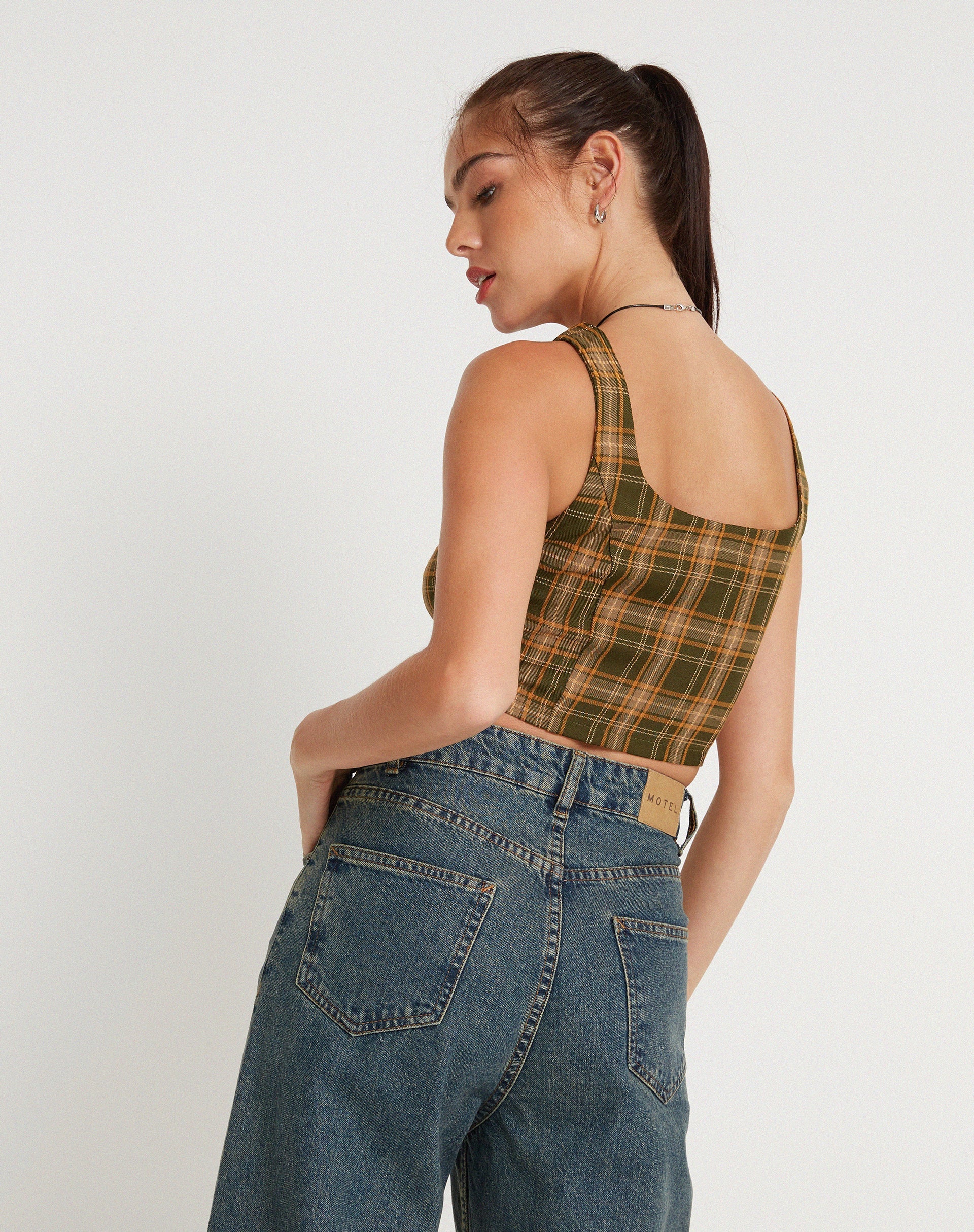 Afbeelding van Milton Corset Top in Schotse ruit Groenbruin