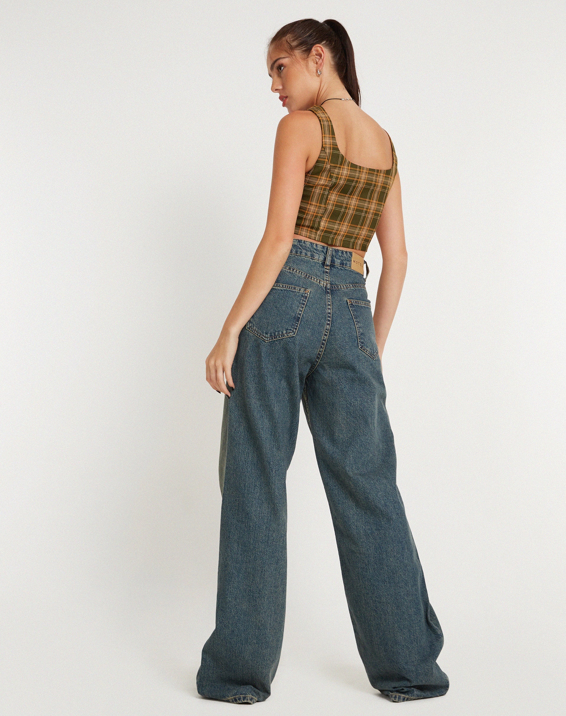 Afbeelding van Milton Corset Top in Schotse ruit Groenbruin