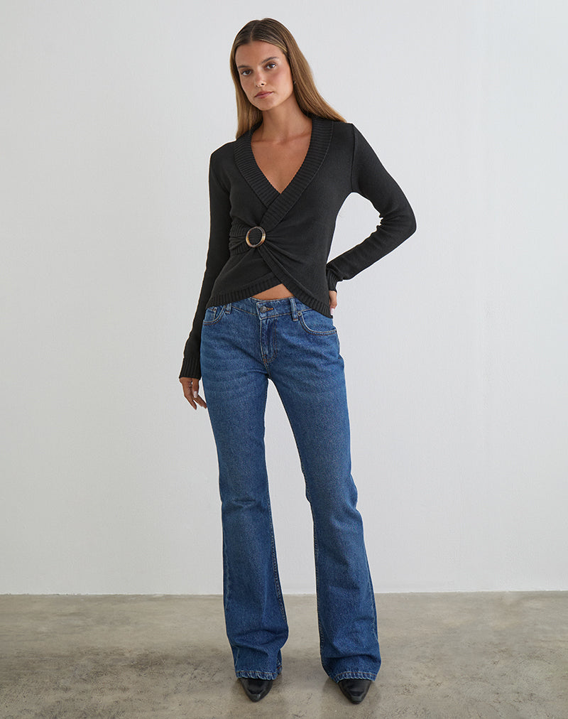 Afbeelding van Minara Top met kunststof gesp in gebreid zwart