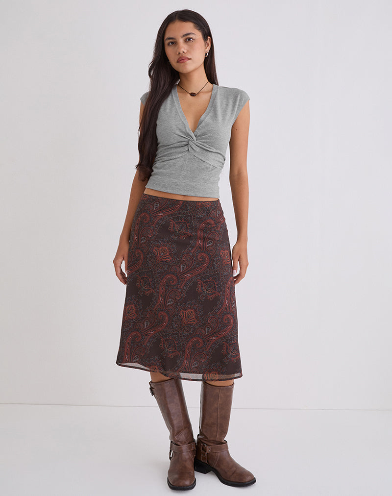 Suriela Midi Skirt in Chiffon Royal Paisley Burgundy
