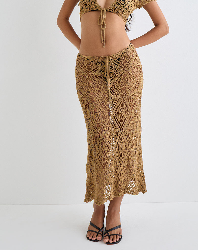 Diora rok met geknoopte voorkant in Camel