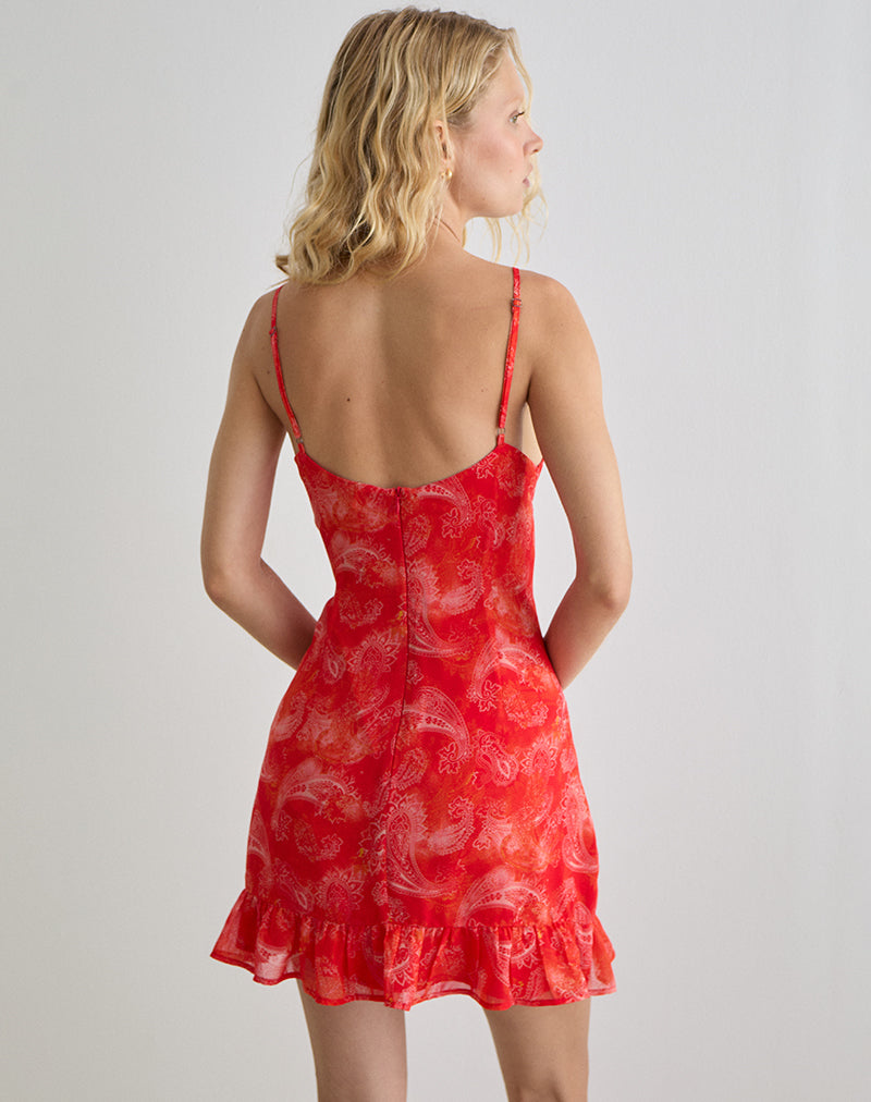 Afbeelding van Mireya Mini Jurk in Paisley Chiffon Rood