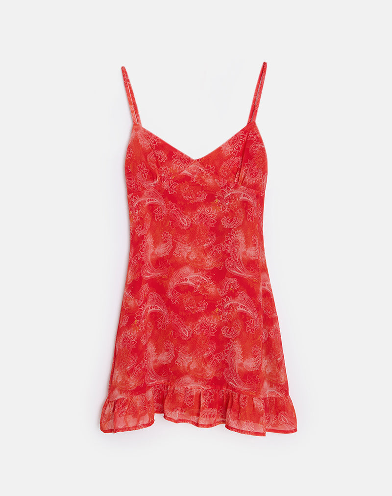 Afbeelding van Mireya Mini Jurk in Paisley Chiffon Rood