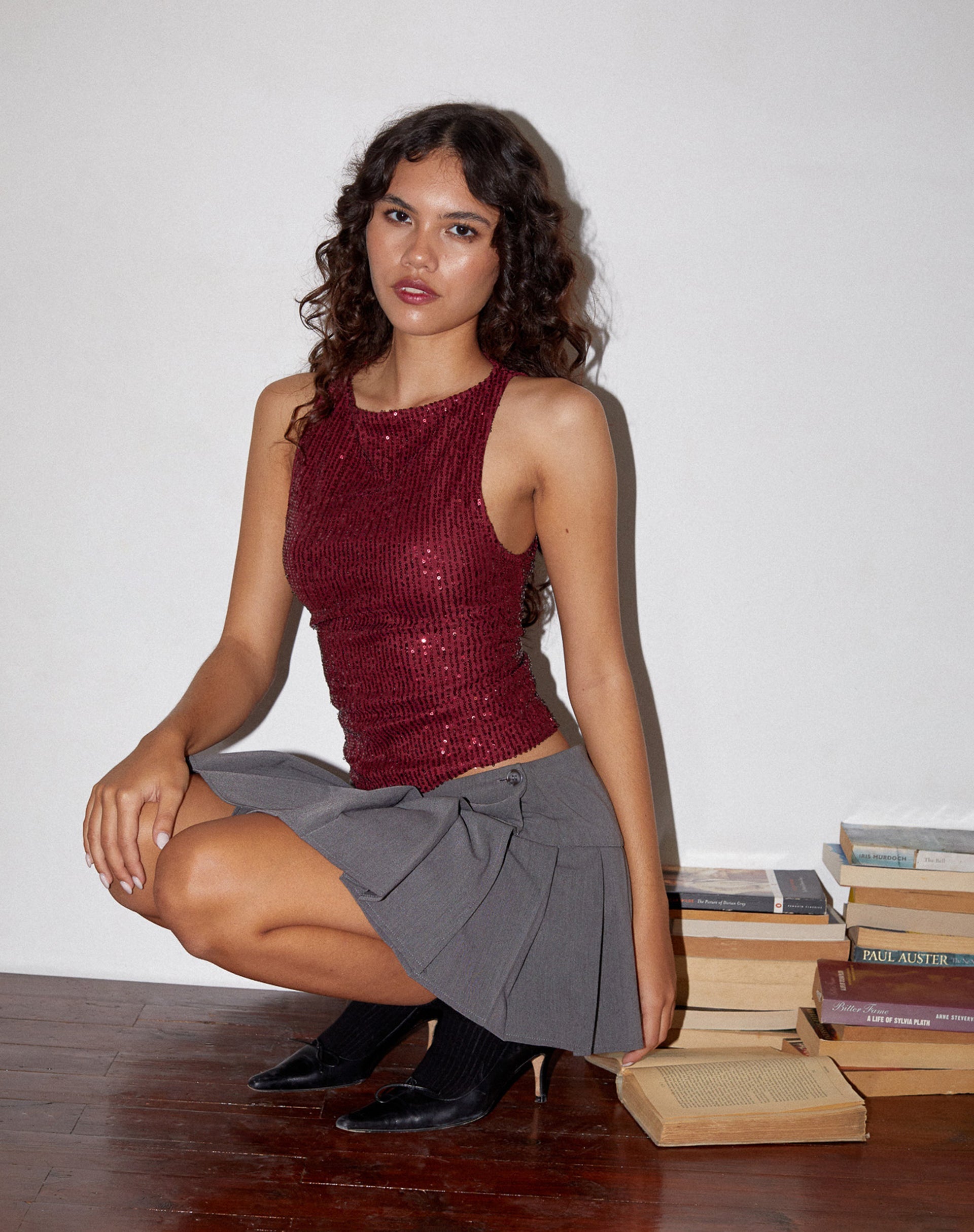 Afbeelding van Miriam Top in Drape Pailletten Maroon