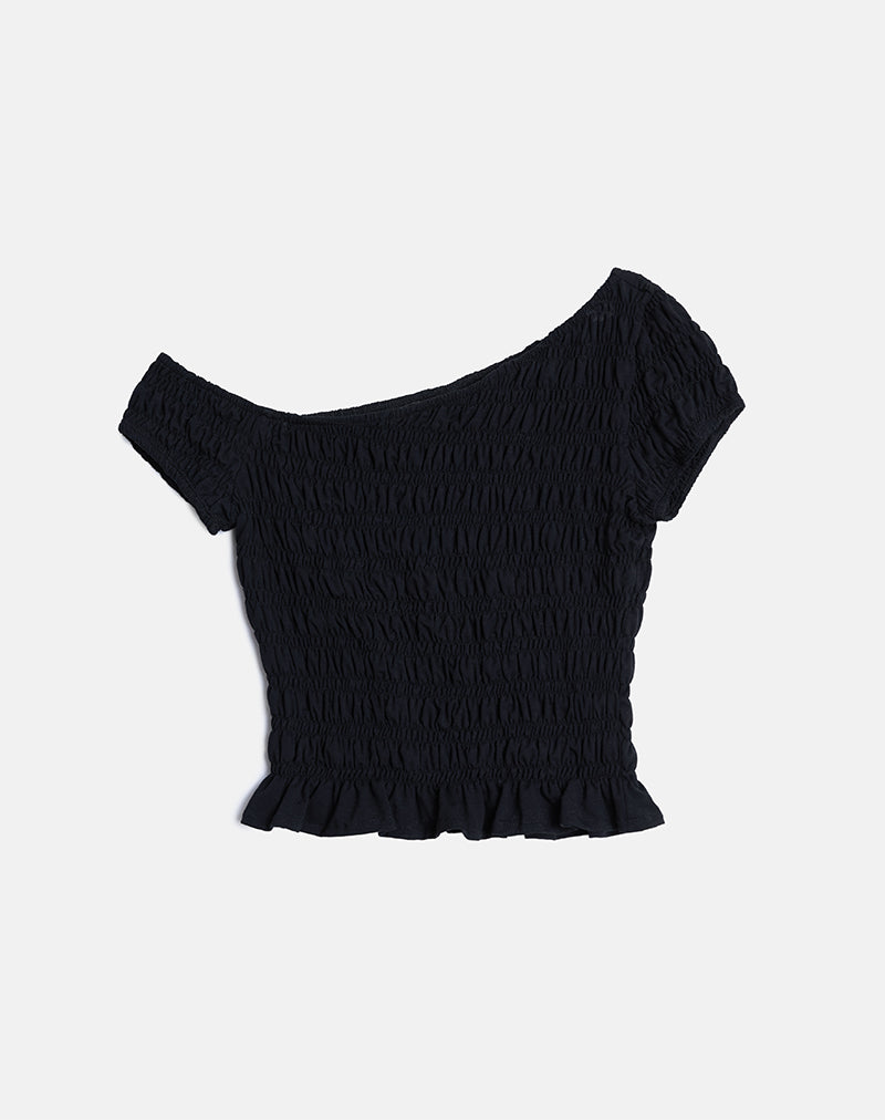 Afbeelding van Mirita Shirred Top in Zwart