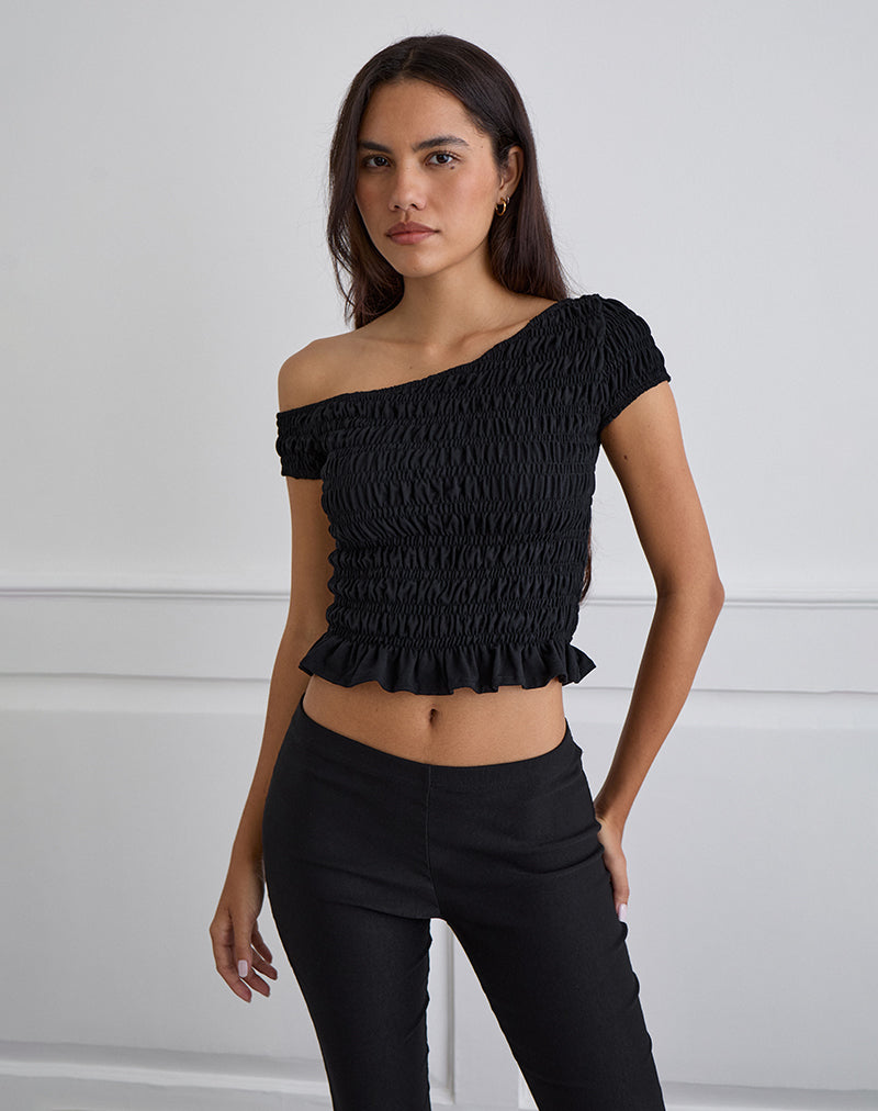 Afbeelding van Mirita Shirred Top in Zwart