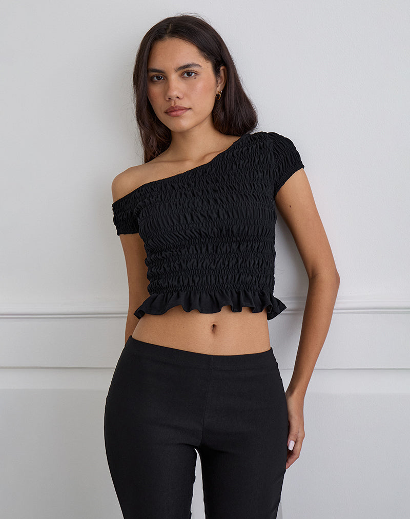 Afbeelding van Mirita Shirred Top in Zwart