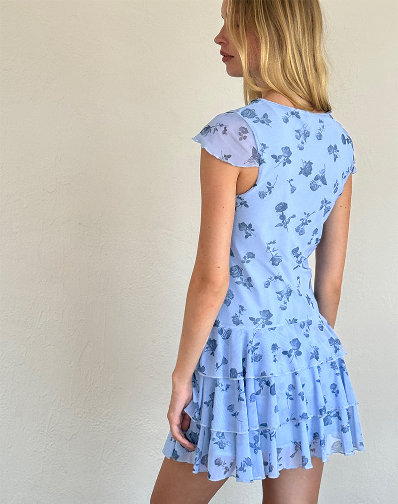 Afbeelding van Mirtilo Mini Dress in Inky Blue Floral Mesh