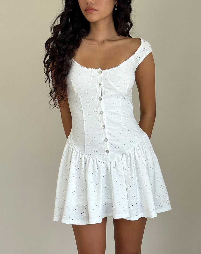 Afbeelding van Misty Mini Theejurk in Broderie Wit