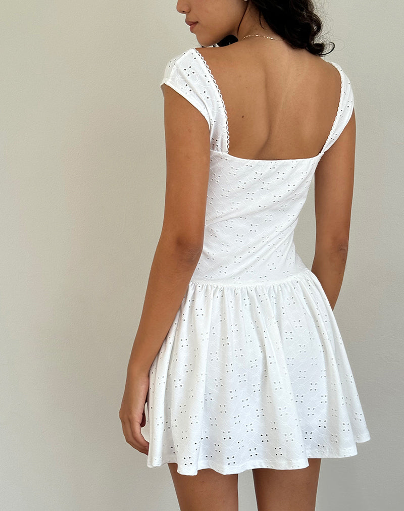 Afbeelding van Misty Mini Theejurk in Broderie Wit