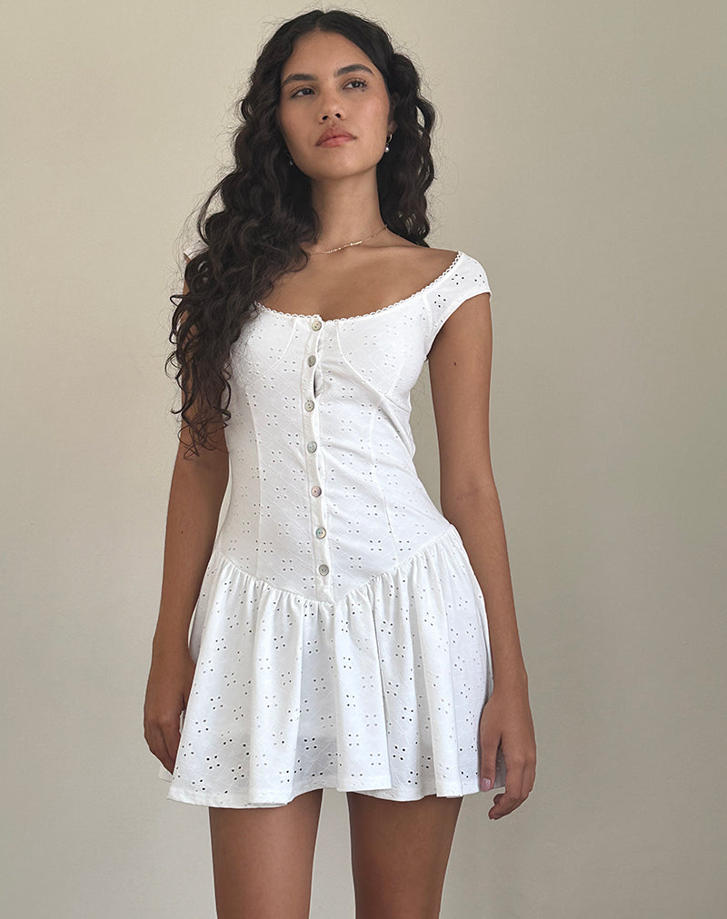 Misty Mini Theejurk in Broderie Wit