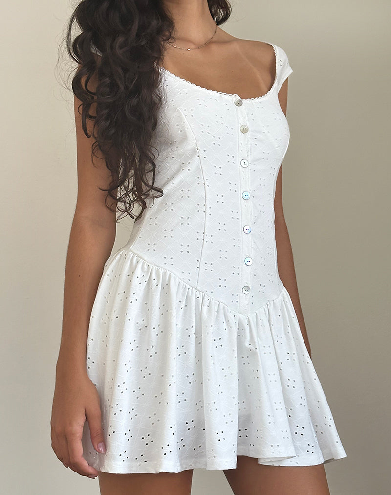 Misty Mini Theejurk in Broderie Wit