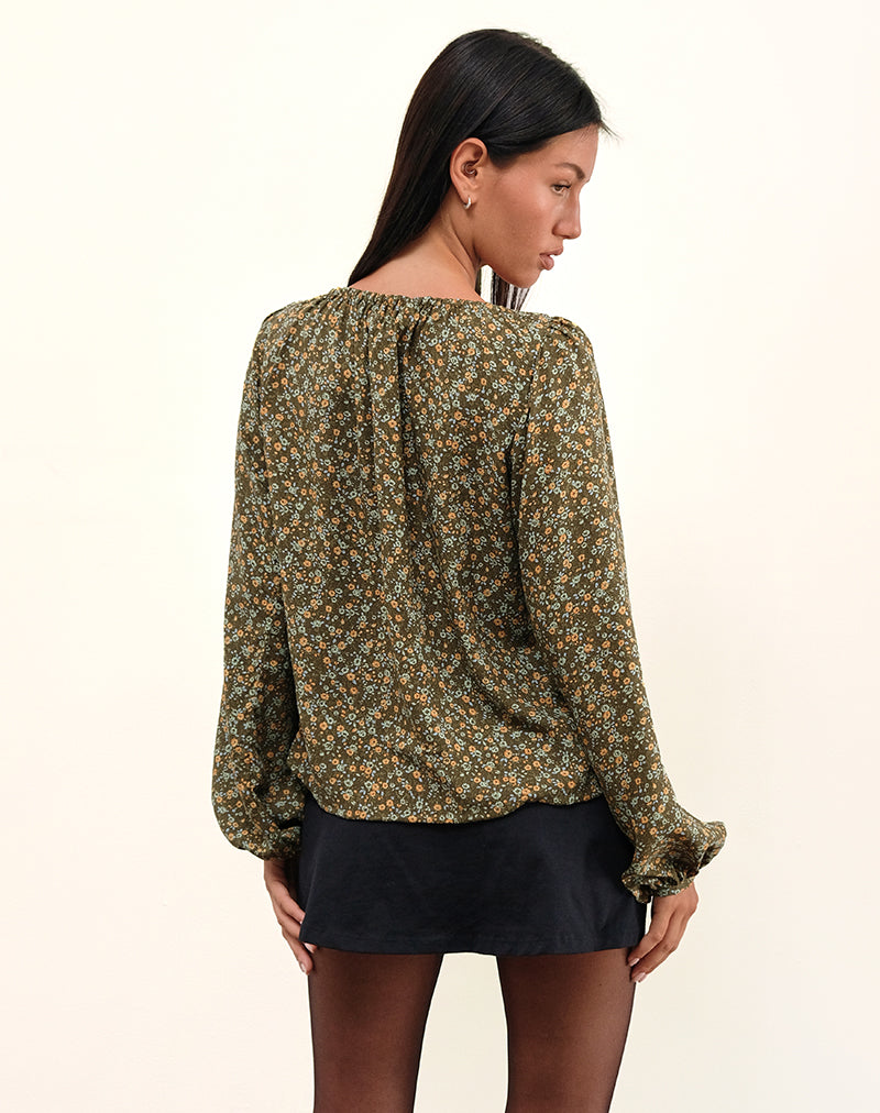 Afbeelding van Modeta Stropdas Top in Grunge Bloemen Khaki