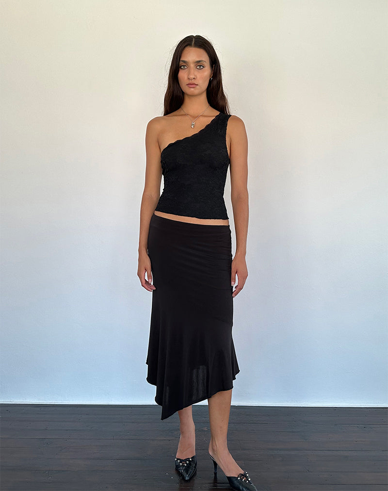Afbeelding van Moira One Shoulder Lace Top in Zwart