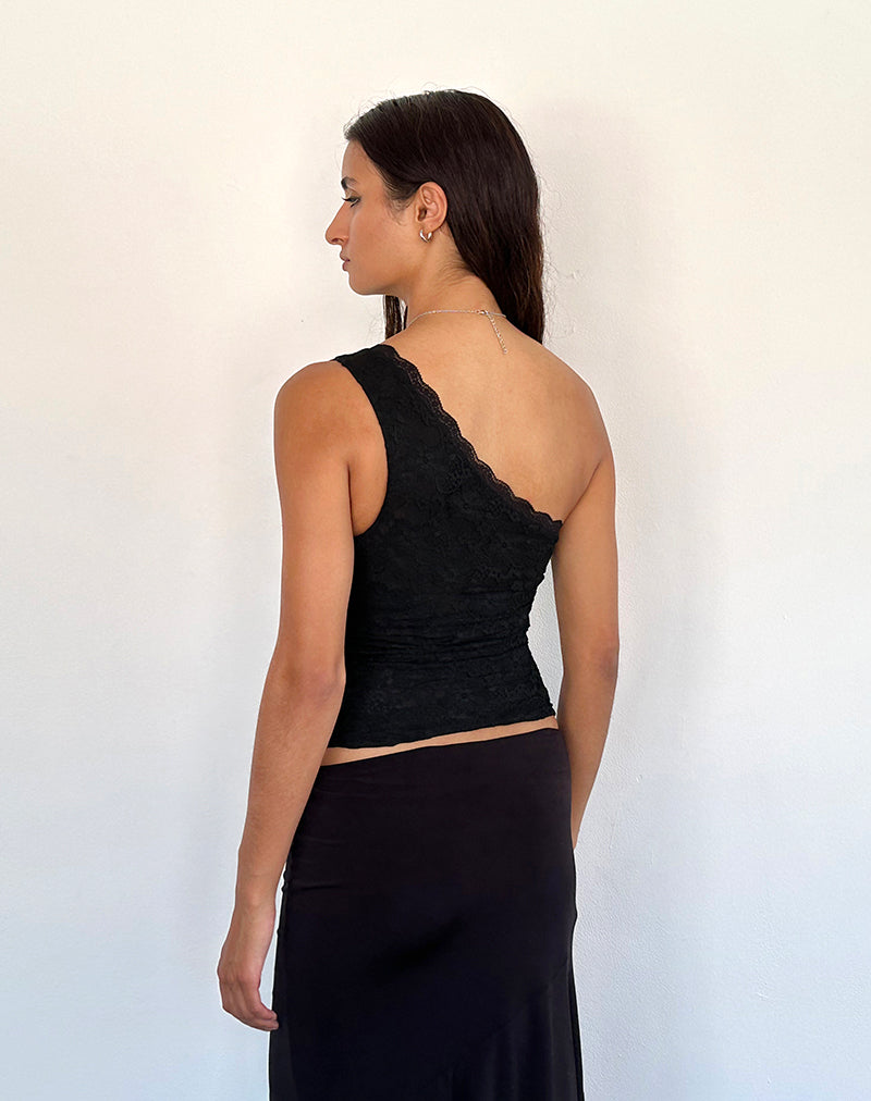 Moira One Shoulder Kanten Top in Zwart