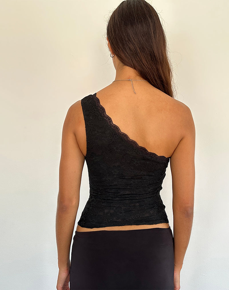 Afbeelding van Moira One Shoulder Lace Top in Zwart