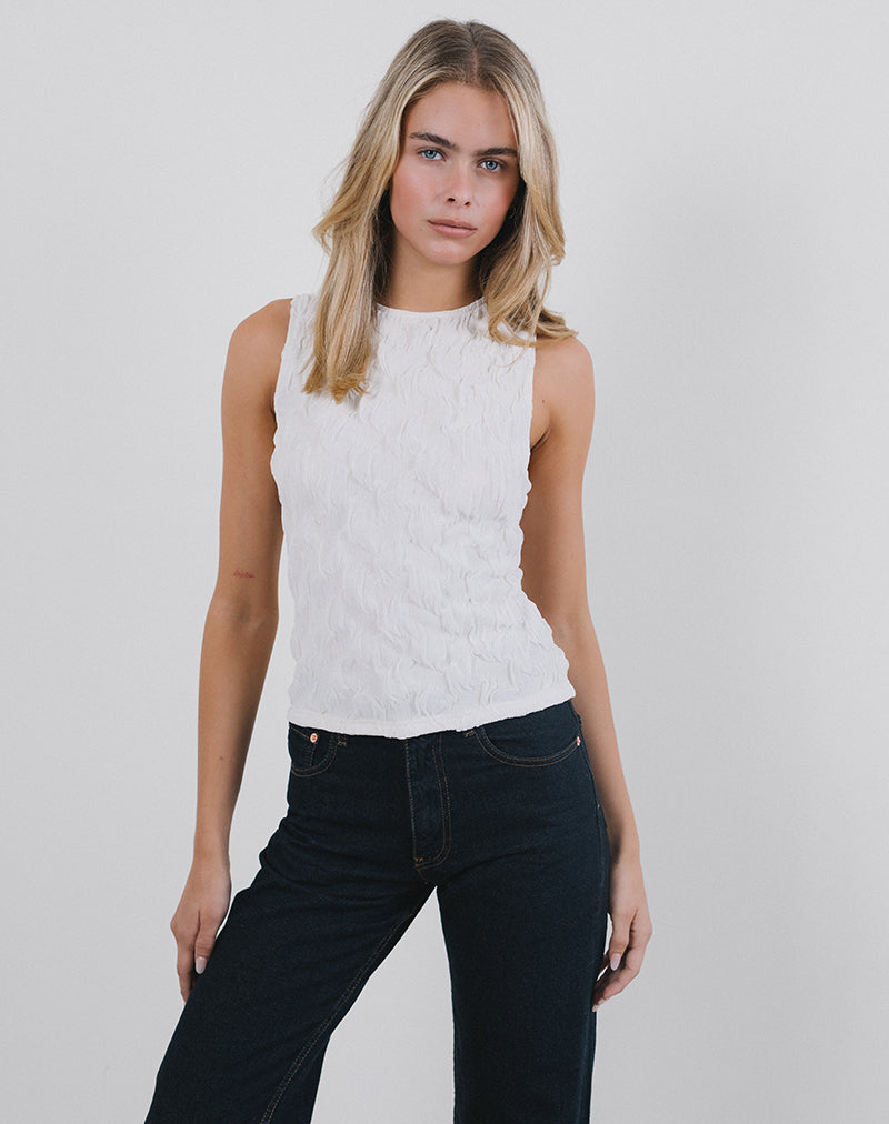 Afbeelding van Monelo Vest Top in Textured Mesh Wit