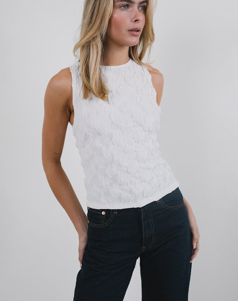 Monelo Vesten Top in Textured Mesh Wit