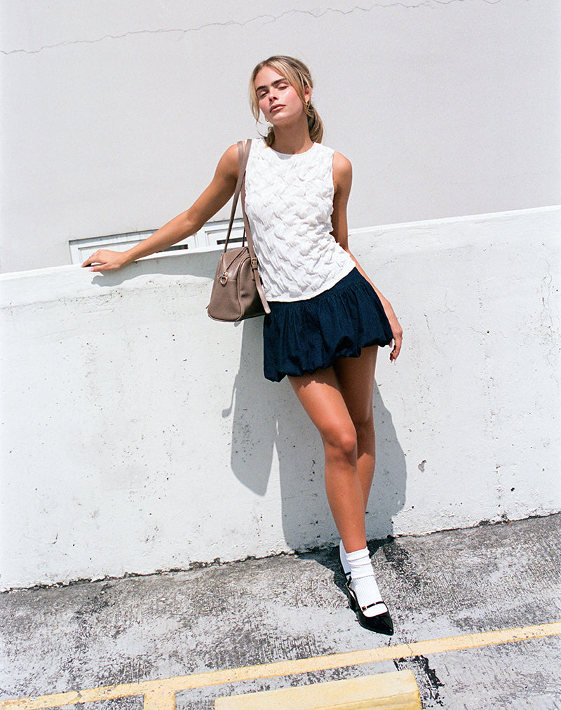 Sisila Puffball Mini Rok in Chambray Indigo