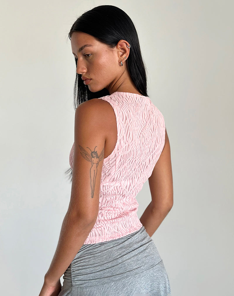 Afbeelding van Monelo Textured Mesh Top in Sheer Pink