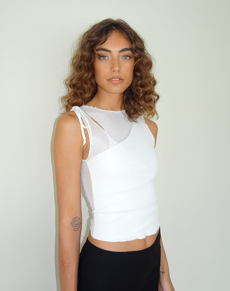 Moni Vest Top in Mesh Ivoor
