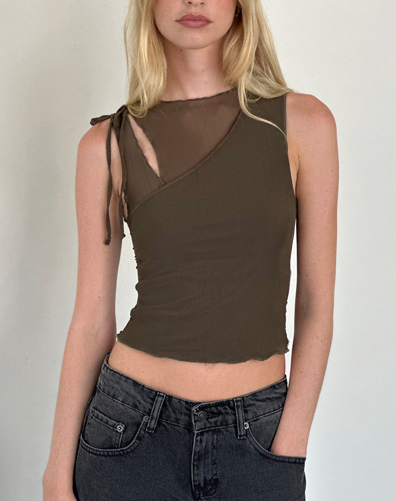 Moni Stropdas Tank Top in Mesh Khaki