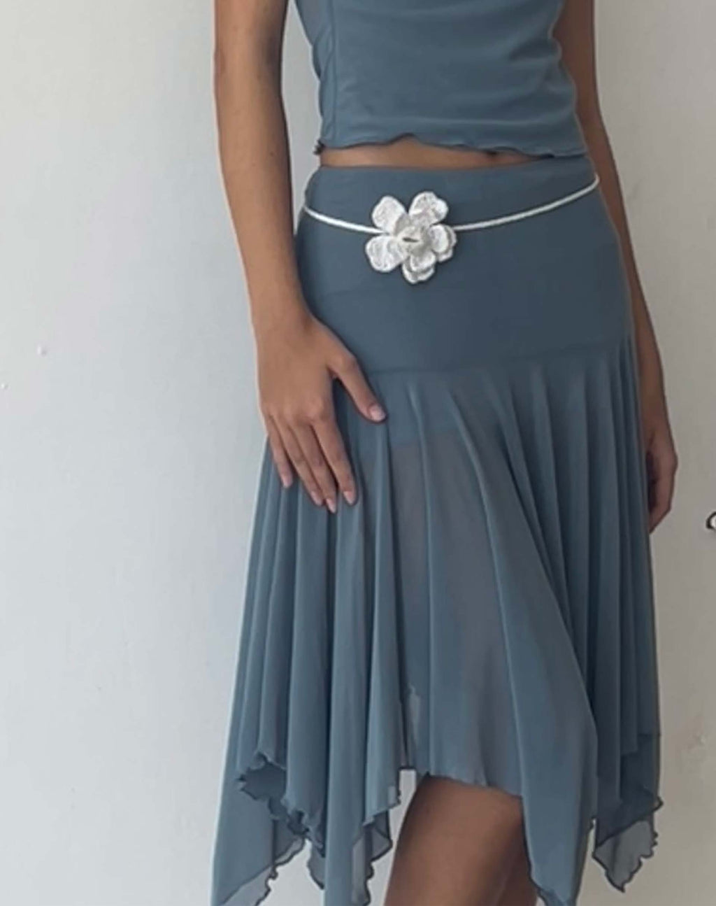 Jovali Midi-rok met lage taille in blauwgrijs mesh