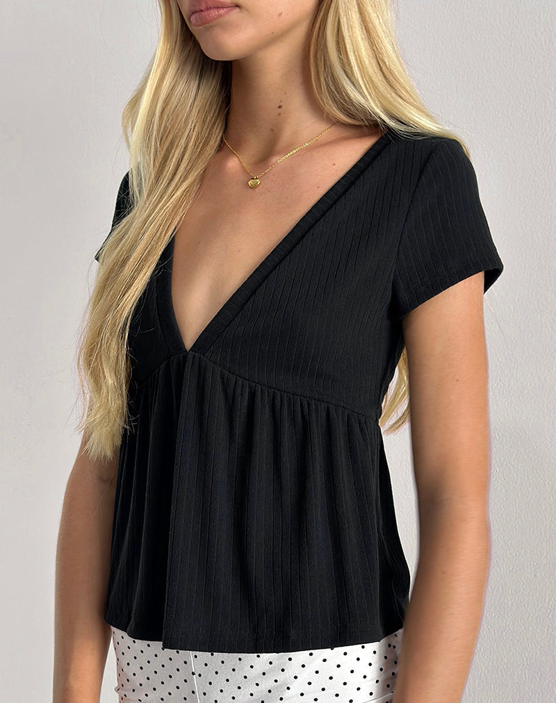 Monia Plunge Top in Pointelle Zwart