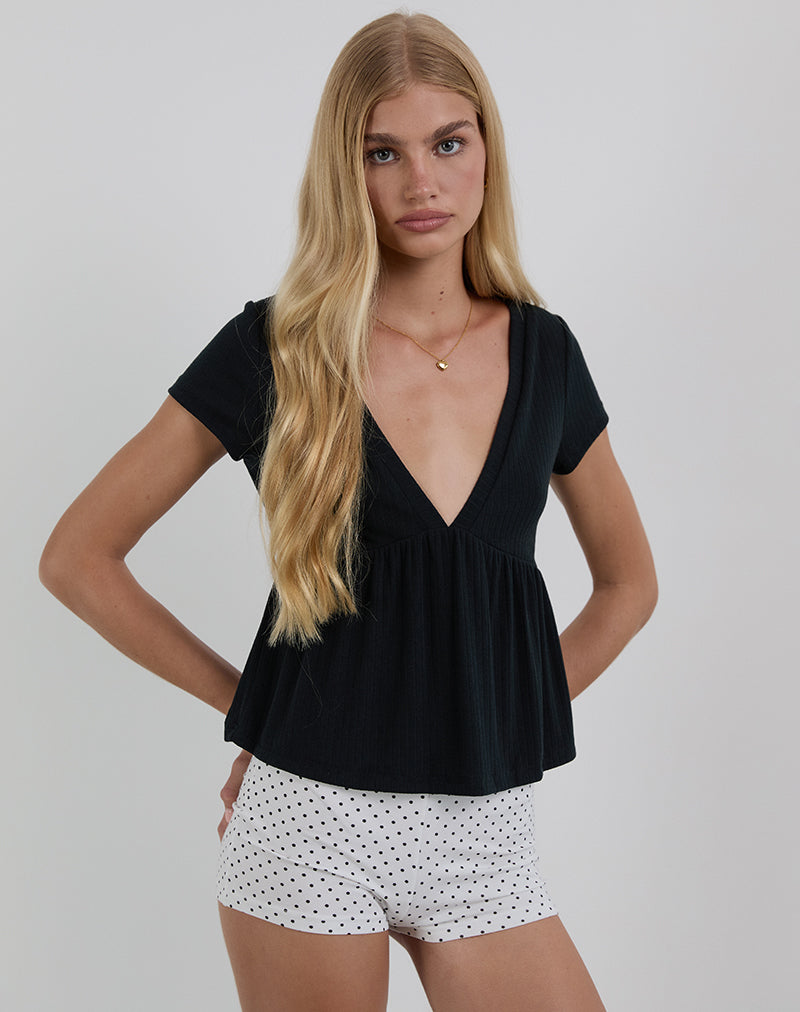 Afbeelding van Monia Plunge Top in Pointelle Zwart