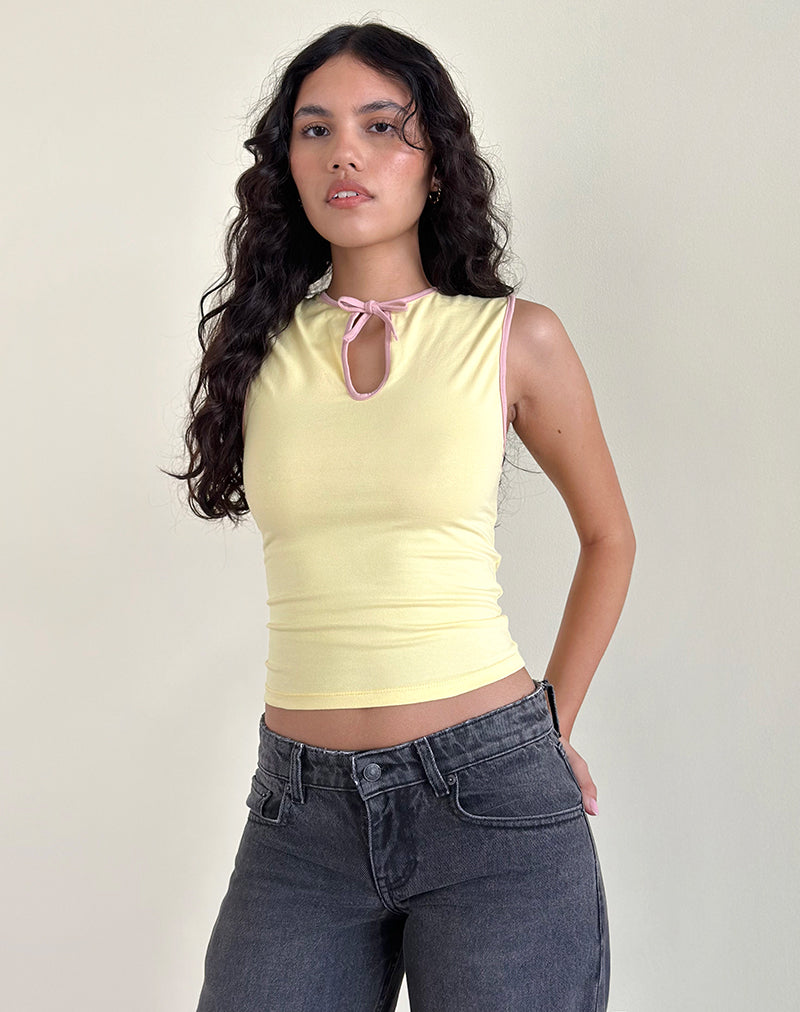 Monsela Top in Buttermilk met Ballet Pink Binding