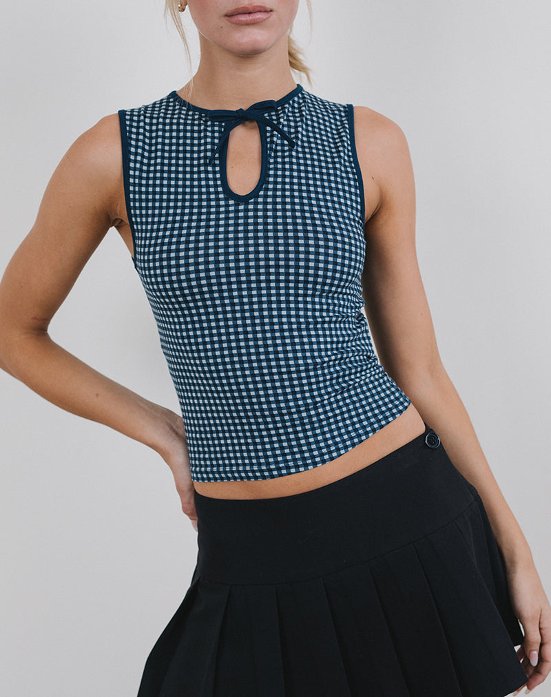 Monsela Top in Mini Gingham Donkerblauw