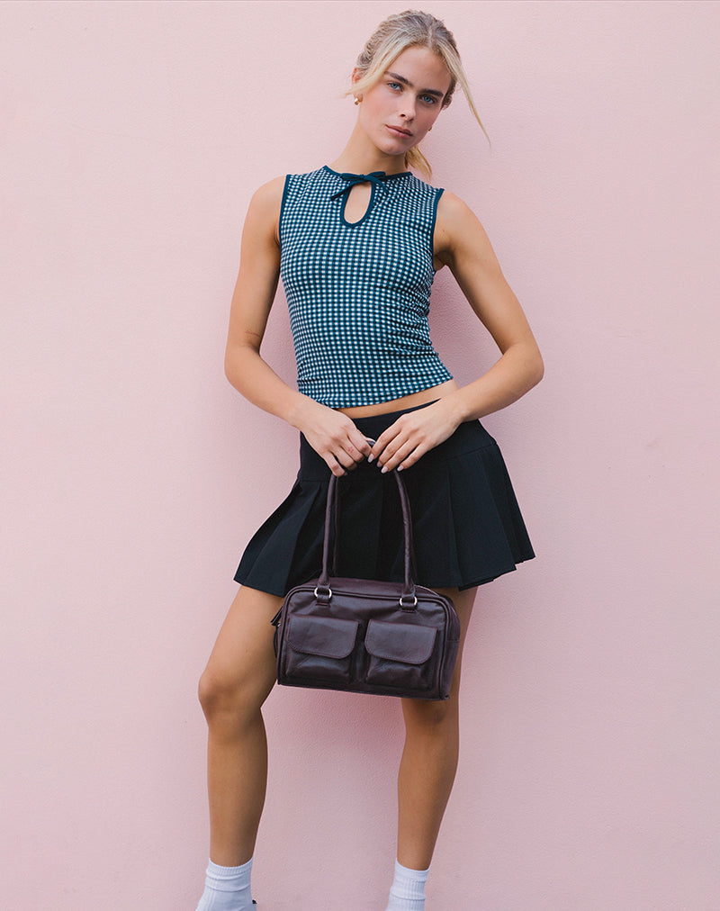 Monsela Top in Mini Gingham Donkerblauw