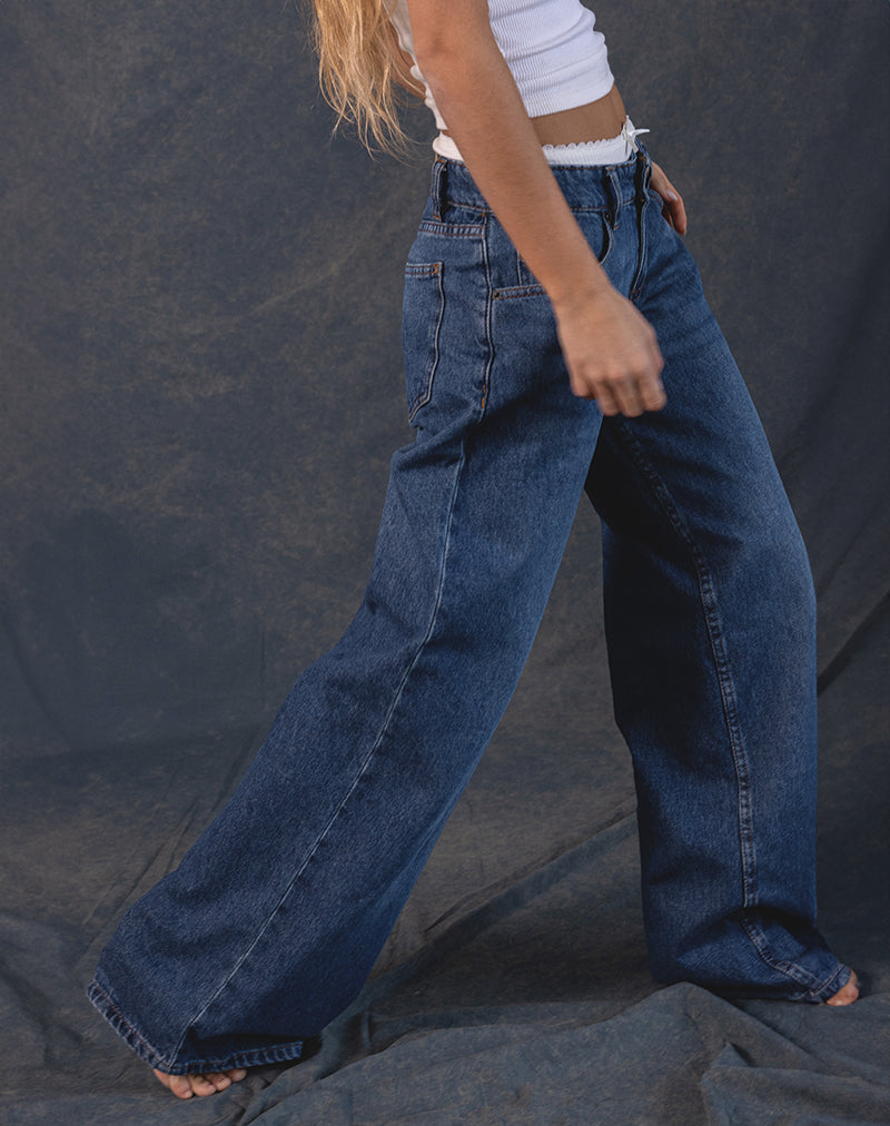 Afbeelding van Roomy Extra Wide Low Rise Jeans in Mid Blue Used