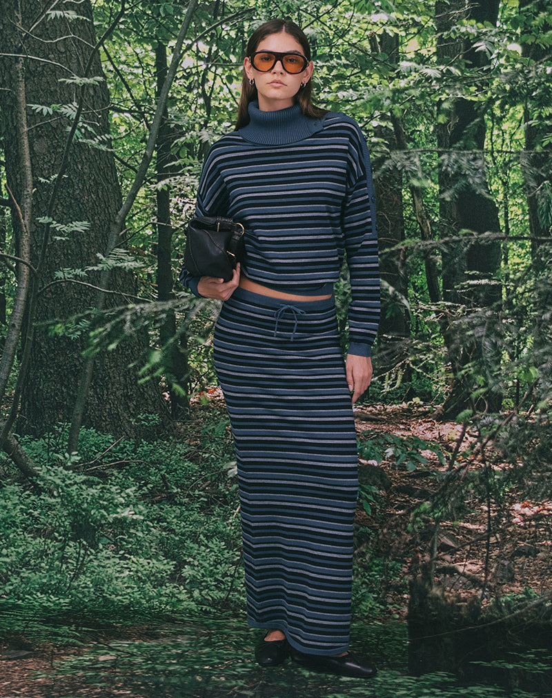 Muniar trui met strepen in gebreid blauwgrijs