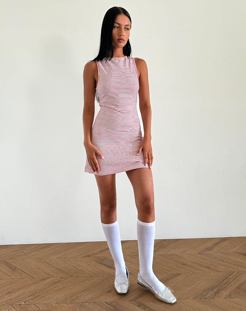 Afbeelding van Muzuki Jersey Mini Dress in Rood en Wit Stripe