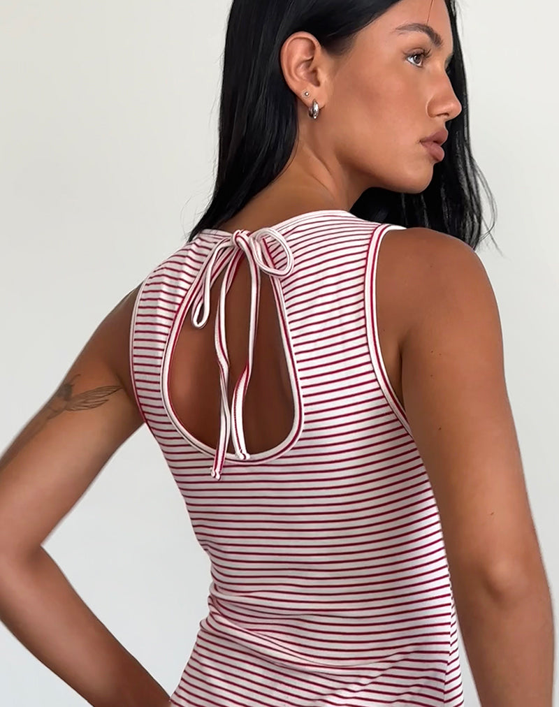 Afbeelding van Muzuki Jersey Mini Dress in Rood en Wit Stripe