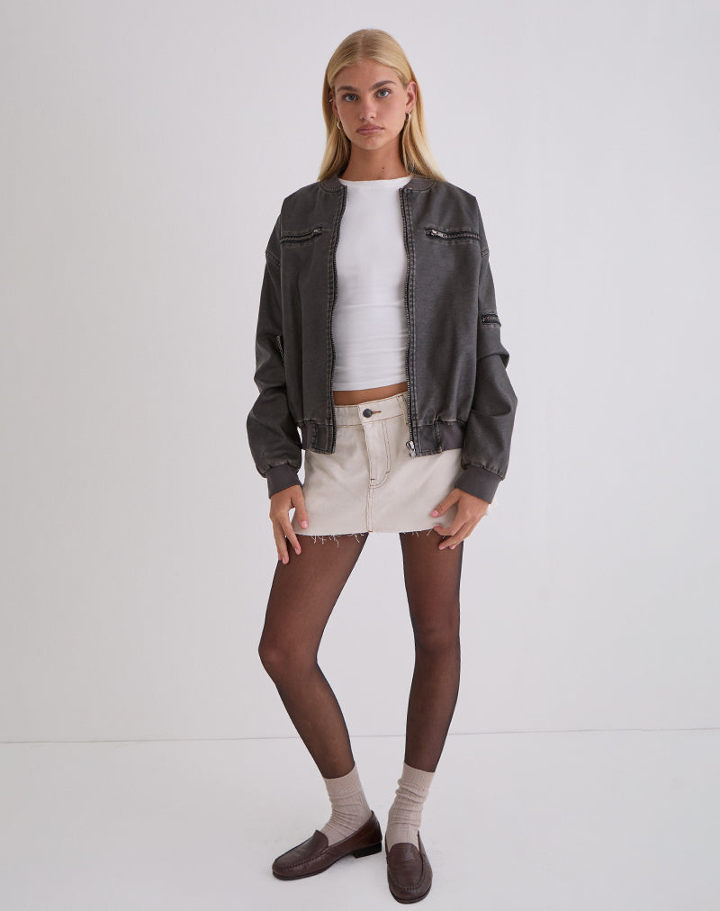 Afbeelding van Marco Distressed Bomber Jacket in PU Houtskool