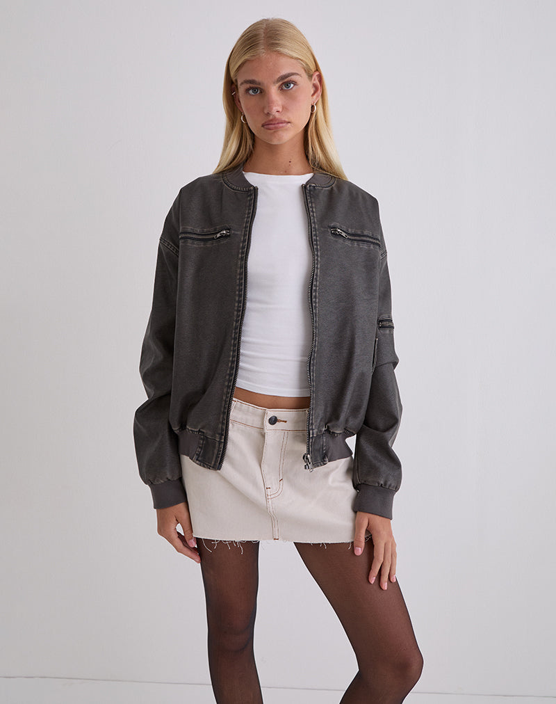 Afbeelding van Marco Distressed Bomber Jacket in PU Houtskool