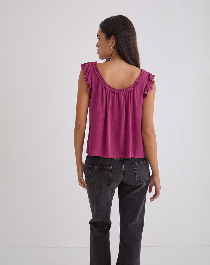 Afbeelding van Merisso Scoop Neck Keyhole Top Daco in Rose Burgundy