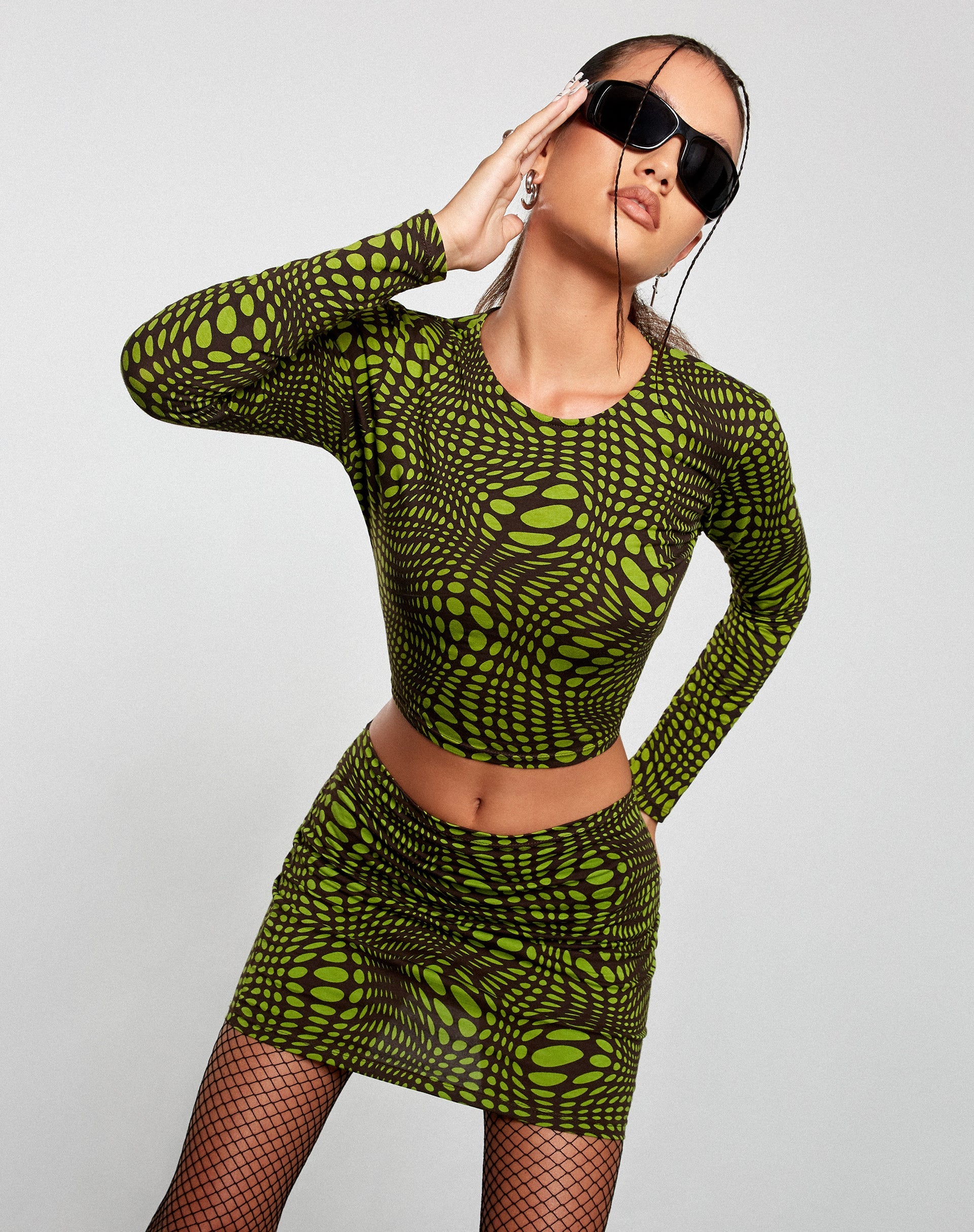 Afbeelding van Kinan Bodycon Rok in Optic Polka Green