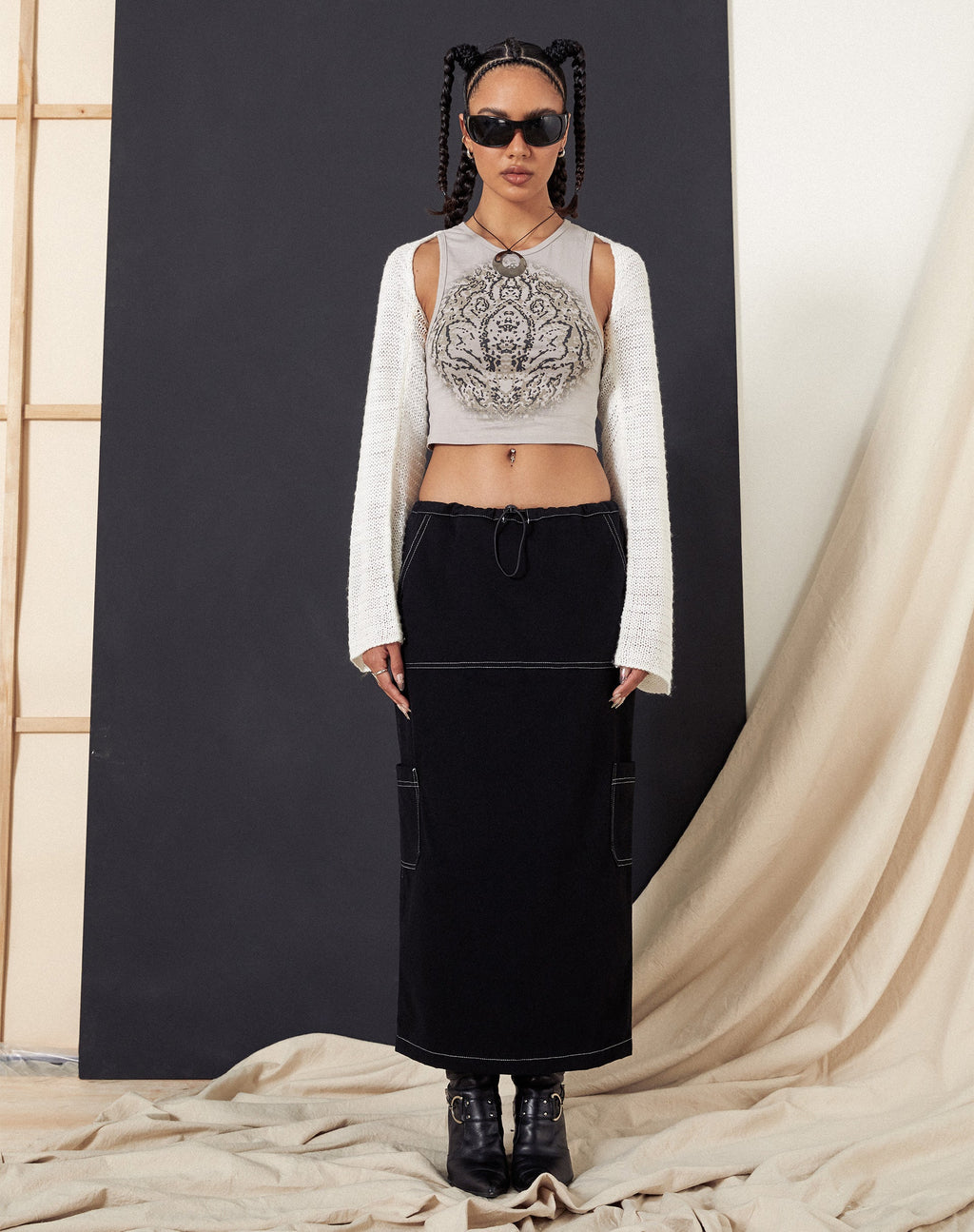Swari Midi Cargo Rok in Zwart