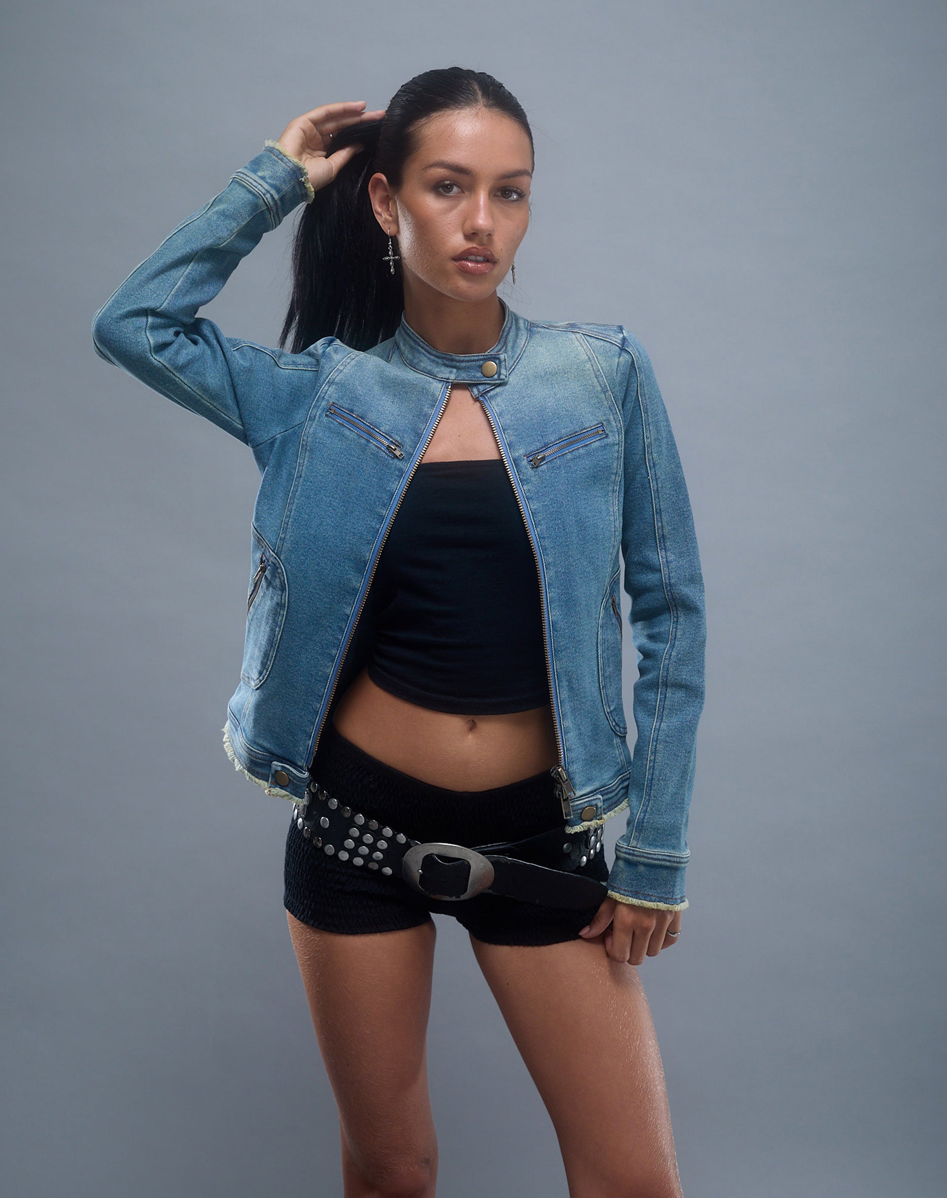 Afbeelding van Zayn Bikerjasje in vintage blauw denim