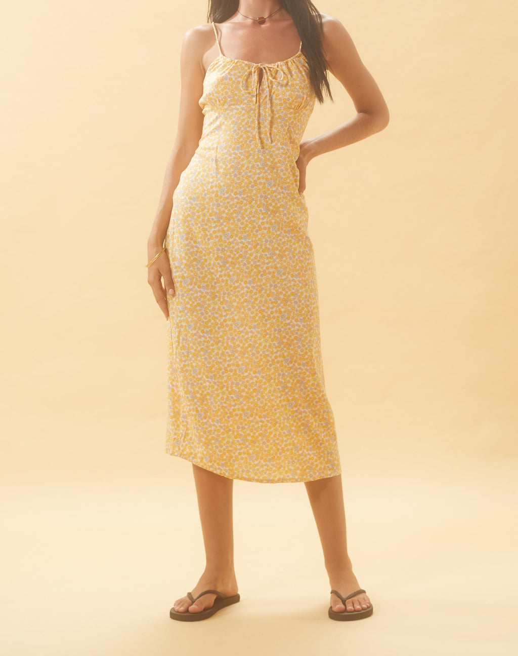 Cessilie Midi Dress in Flower Garden Geel