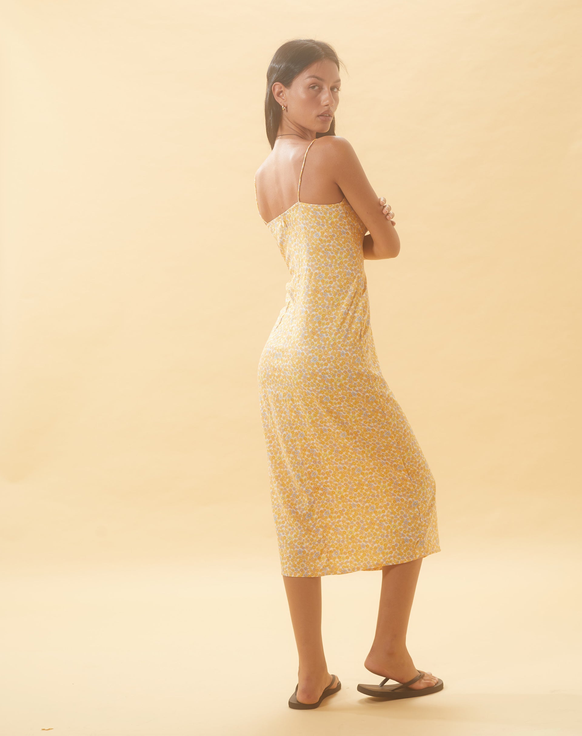 Afbeelding van Cessilie Midi Dress in Flower Garden Geel