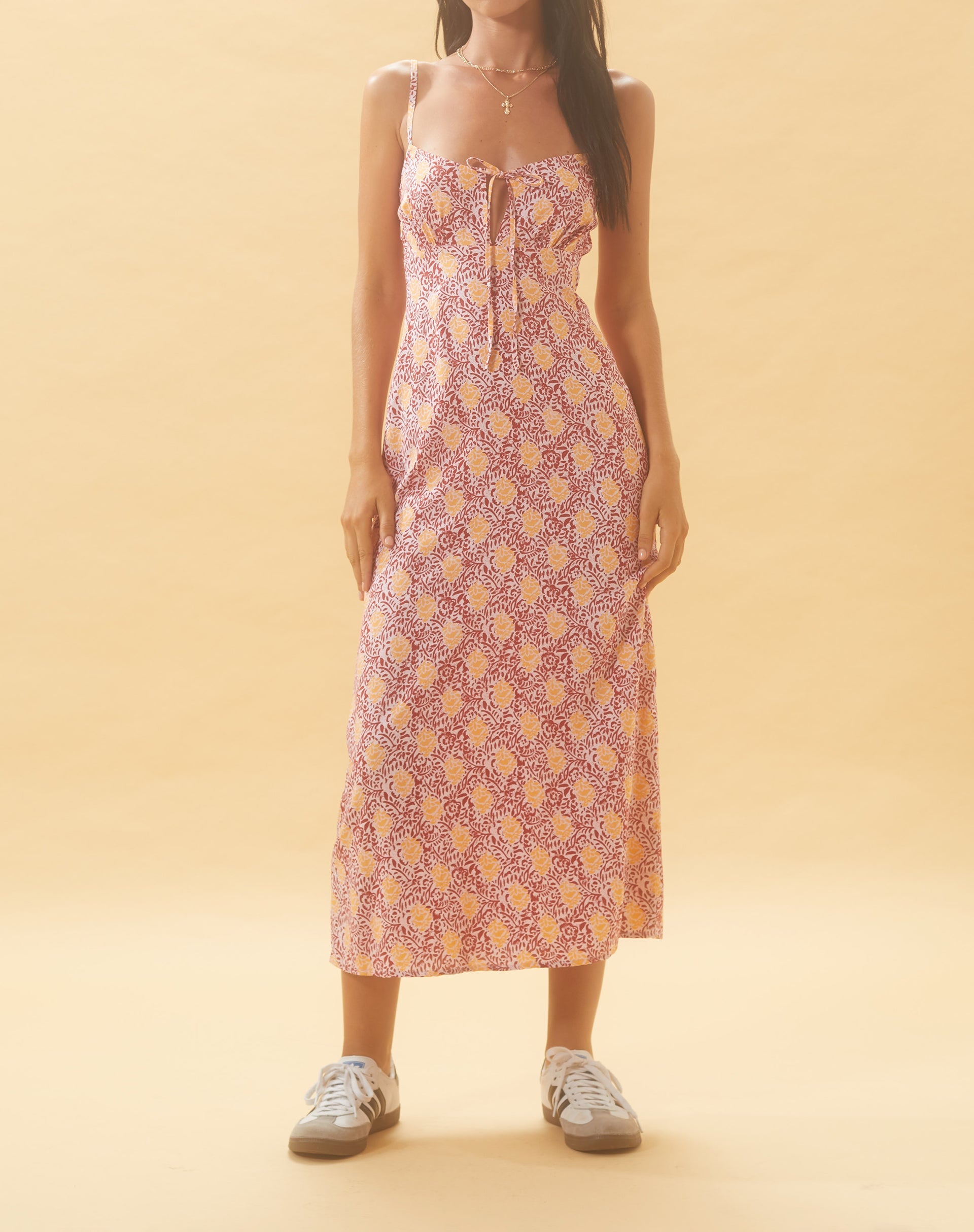 Afbeelding van Jelika Midi Dress in Bohemian Batik Maroon Peach