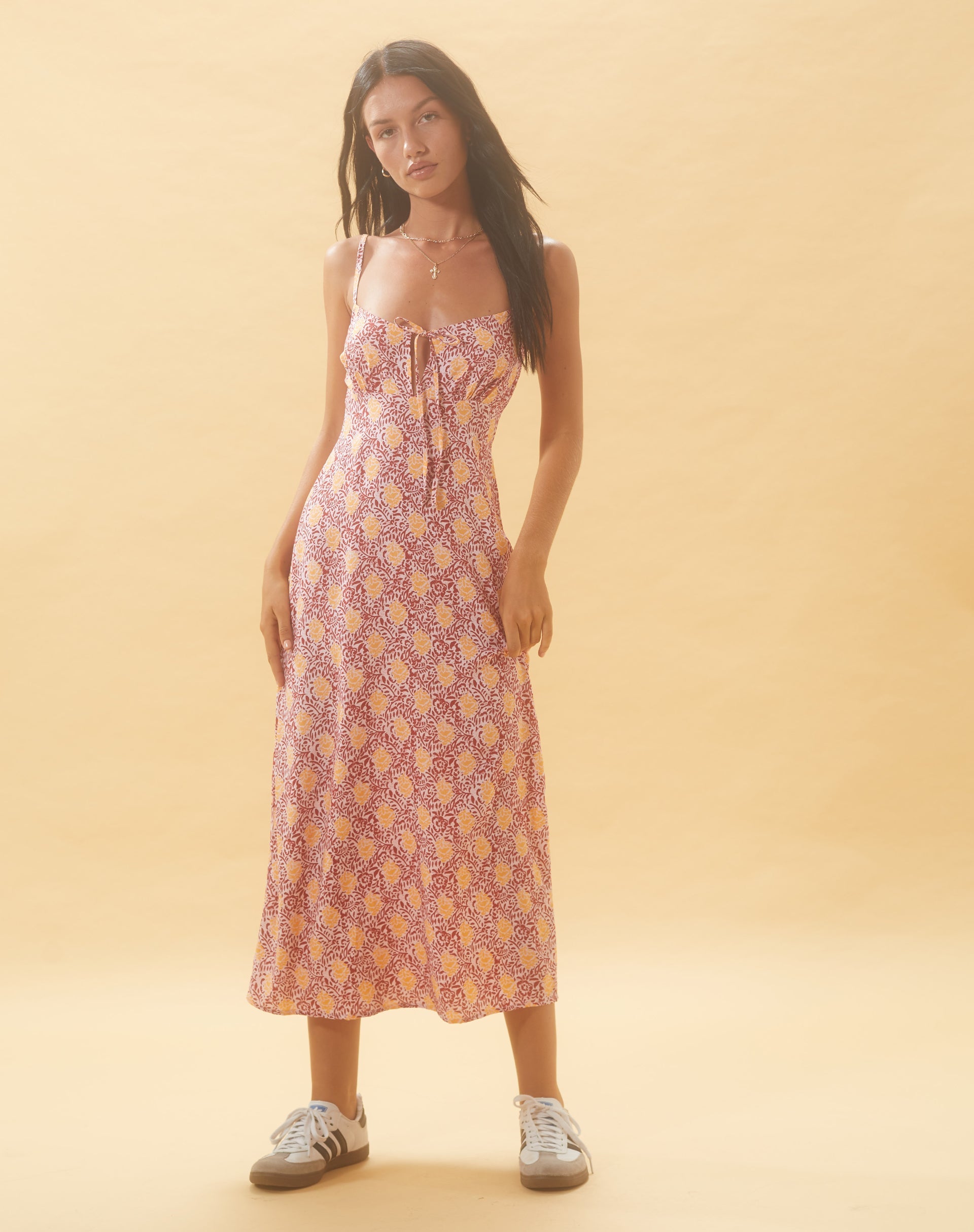 Afbeelding van Jelika Midi Dress in Bohemian Batik Maroon Peach
