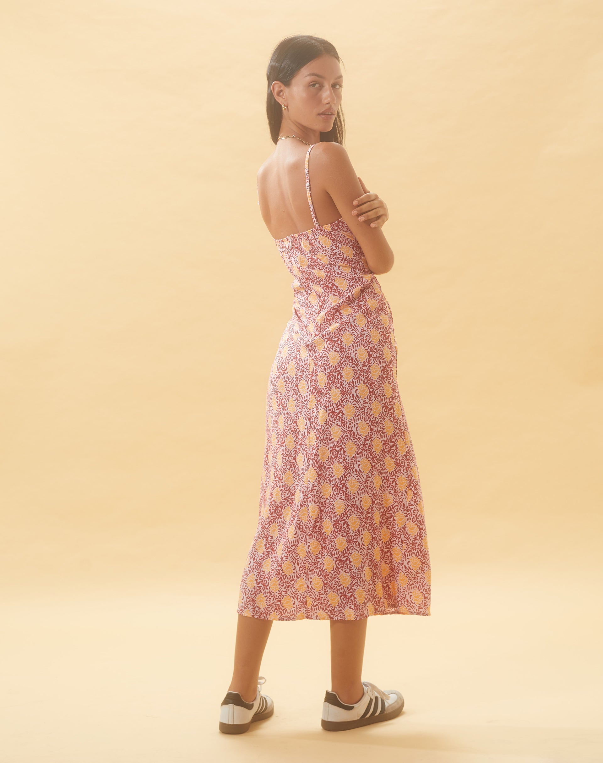 Afbeelding van Jelika Midi Dress in Bohemian Batik Maroon Peach