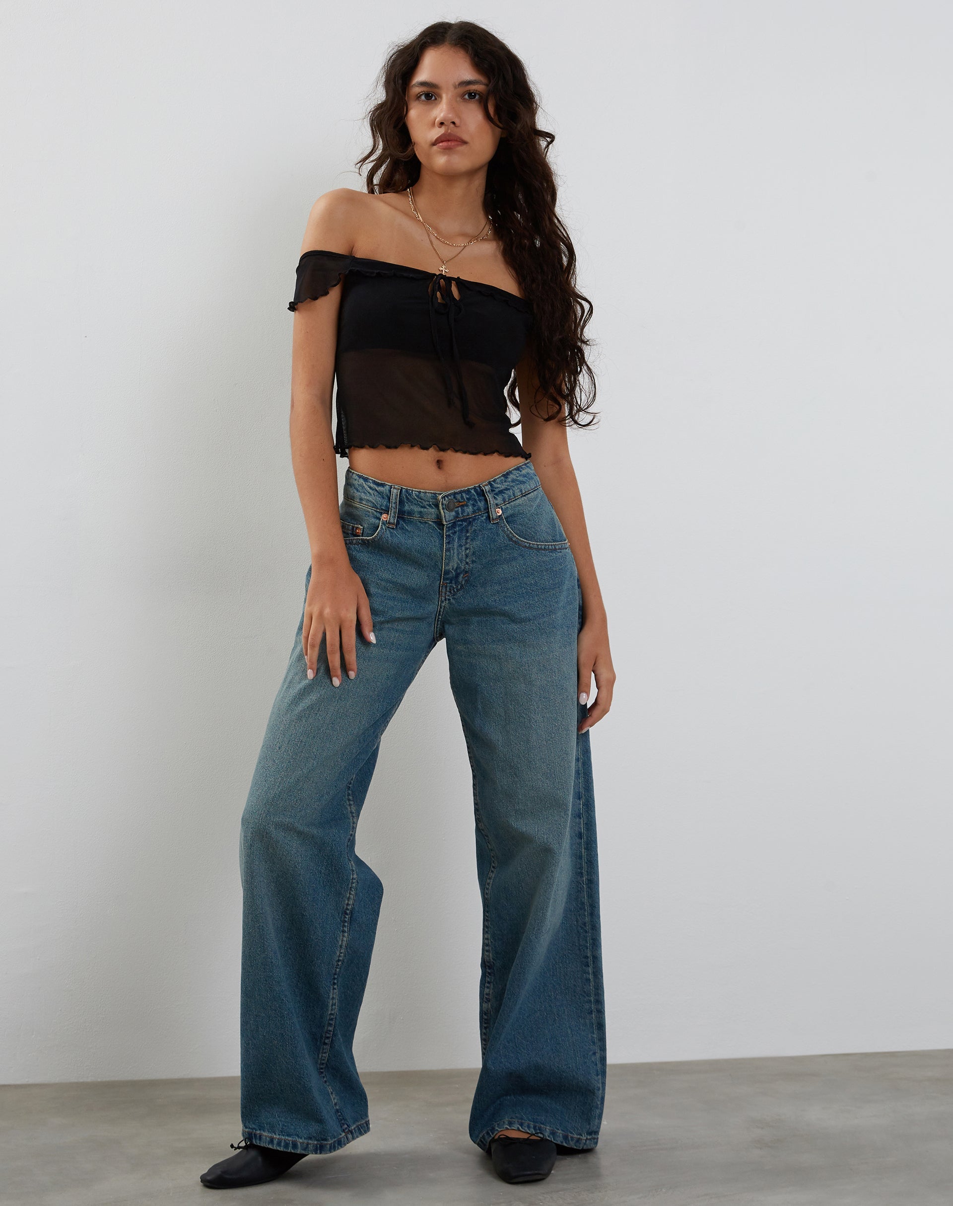 Afbeelding van Nabil Bardot Top in Mesh Zwart