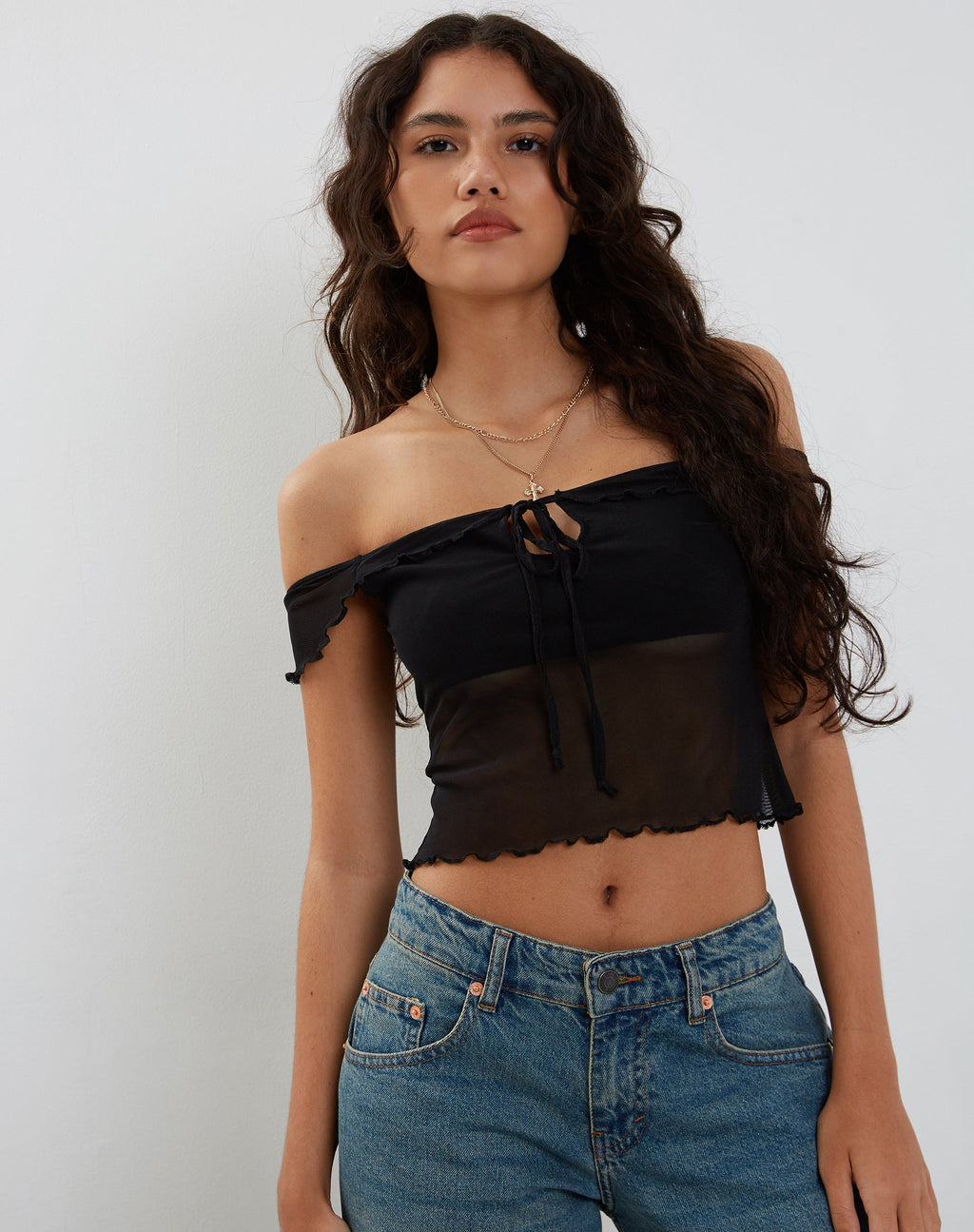 Nabil Bardot Top in Mesh Zwart